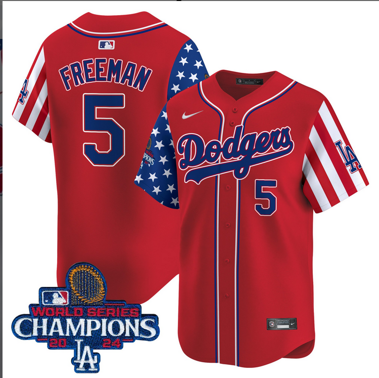 Men MLB Los Angeles Dodgers 5 Freeman American Style red 2024 World Series Champions Limited Jersey